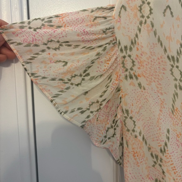 Ramy Brook Cream Short Ruffle Sleeve Faux Wrap Blouse Top Medium Careerwear - Picture 5 of 11